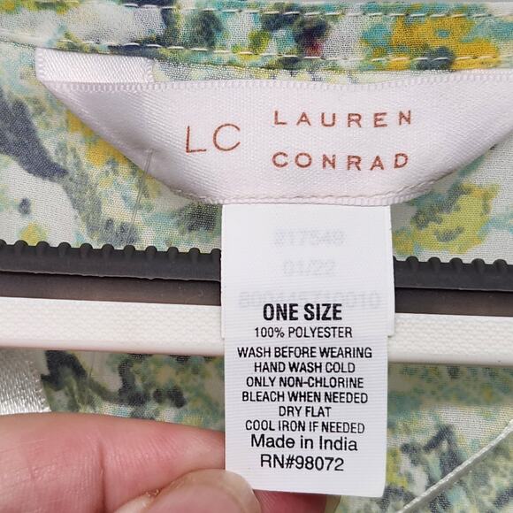 NWT LC Lauren Conrad Yellow Floral Gardenia Tapered Tie Front Kimono Women OS - Picture 3 of 8